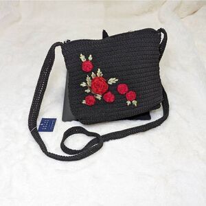 Crazy Horse by Liz Claiborne Women's Rose Handbag Black Size 6"x8" NWT